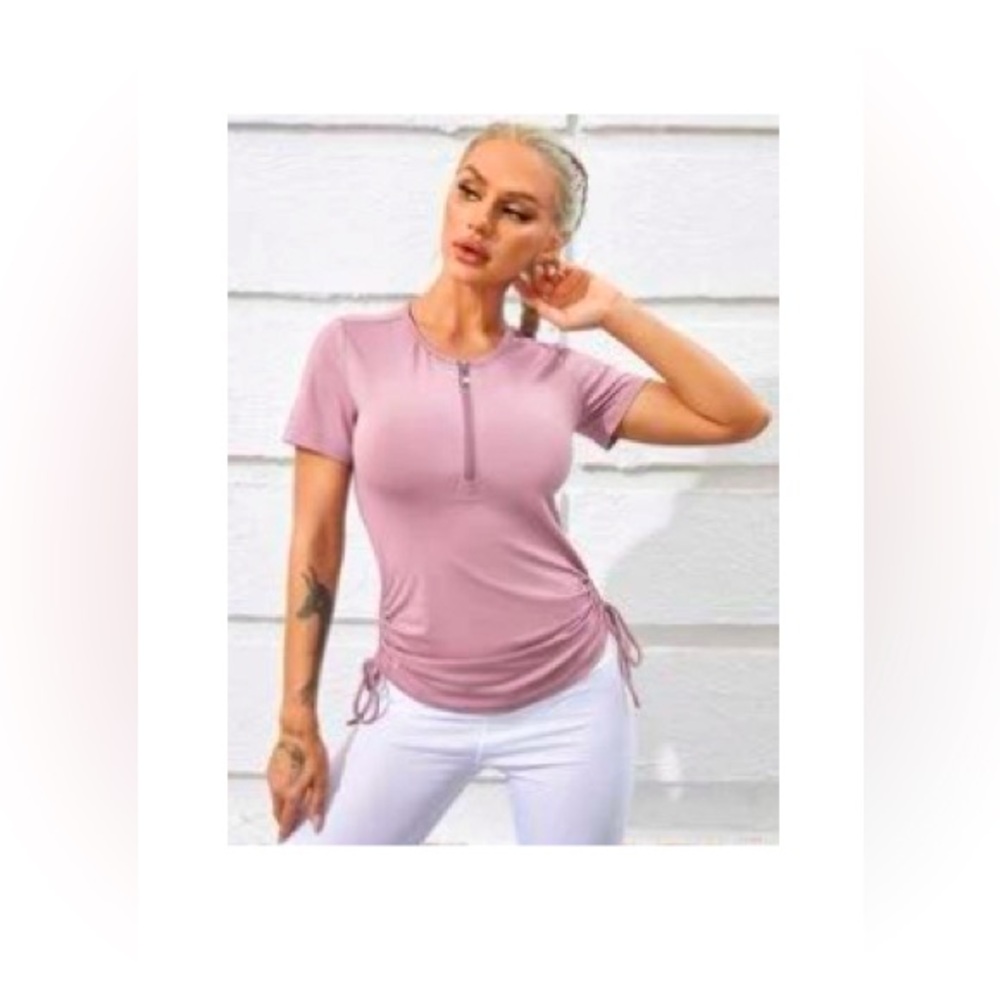 Pink Nylon Zip Up Top EUC Half Zip Short Sleeve Active Scuba Dri-Fit - Picture 2 of 8
